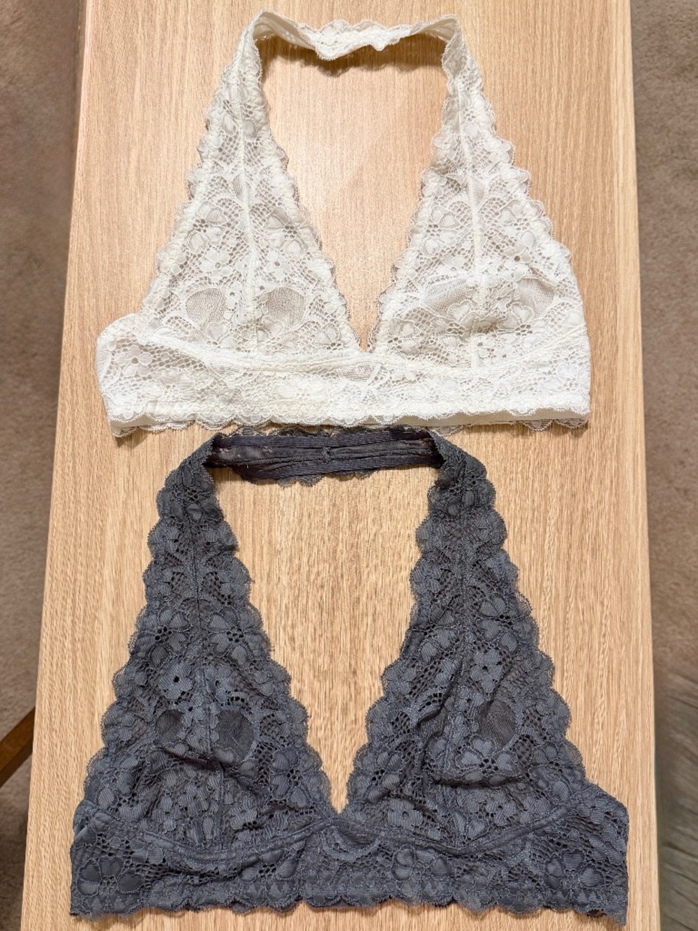 Free People Intimately Galloon Lace Halter Bundle, Ivory and Dark Grey, Medium
